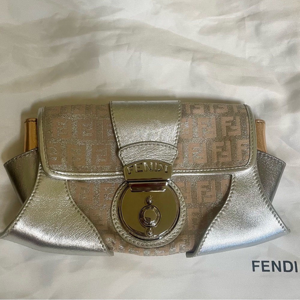 Fendi Metallic Silver Rose Gold Clutch Bag Limited Edition AUTHENTIC